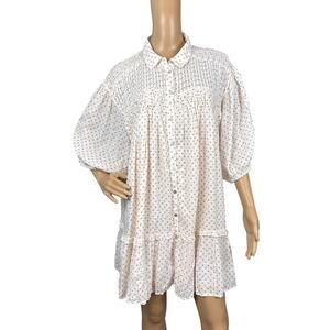 Zara Women's Pintuck Mini Dress White Mini Dot Pattern Boho Cottage Size M NWT